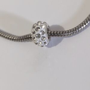 Silver White with Silver Rhinestones Charm for Pandora Style Bracelet